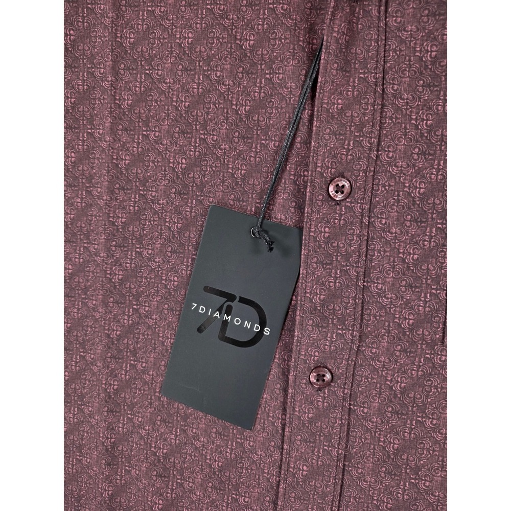 7 Diamonds Athens 4 Way Stretch Short Sleeve Button Down Shirt Mens XL Burgundy - Picture 5 of 9